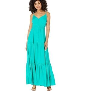 BB Dakota Steve Madden Vivid Green Tiered Button Front Maxi Dress XS‎